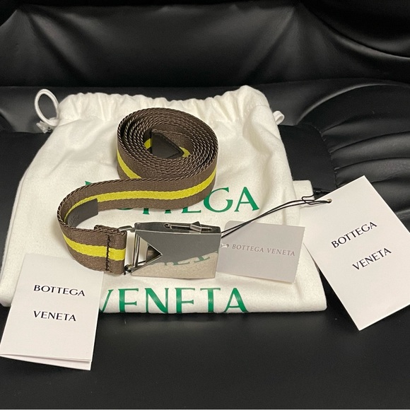 NWT Unisex One Size Bottega Veneta Leather-trim Grosgrain Stripe Belt In Brown - Picture 6 of 10